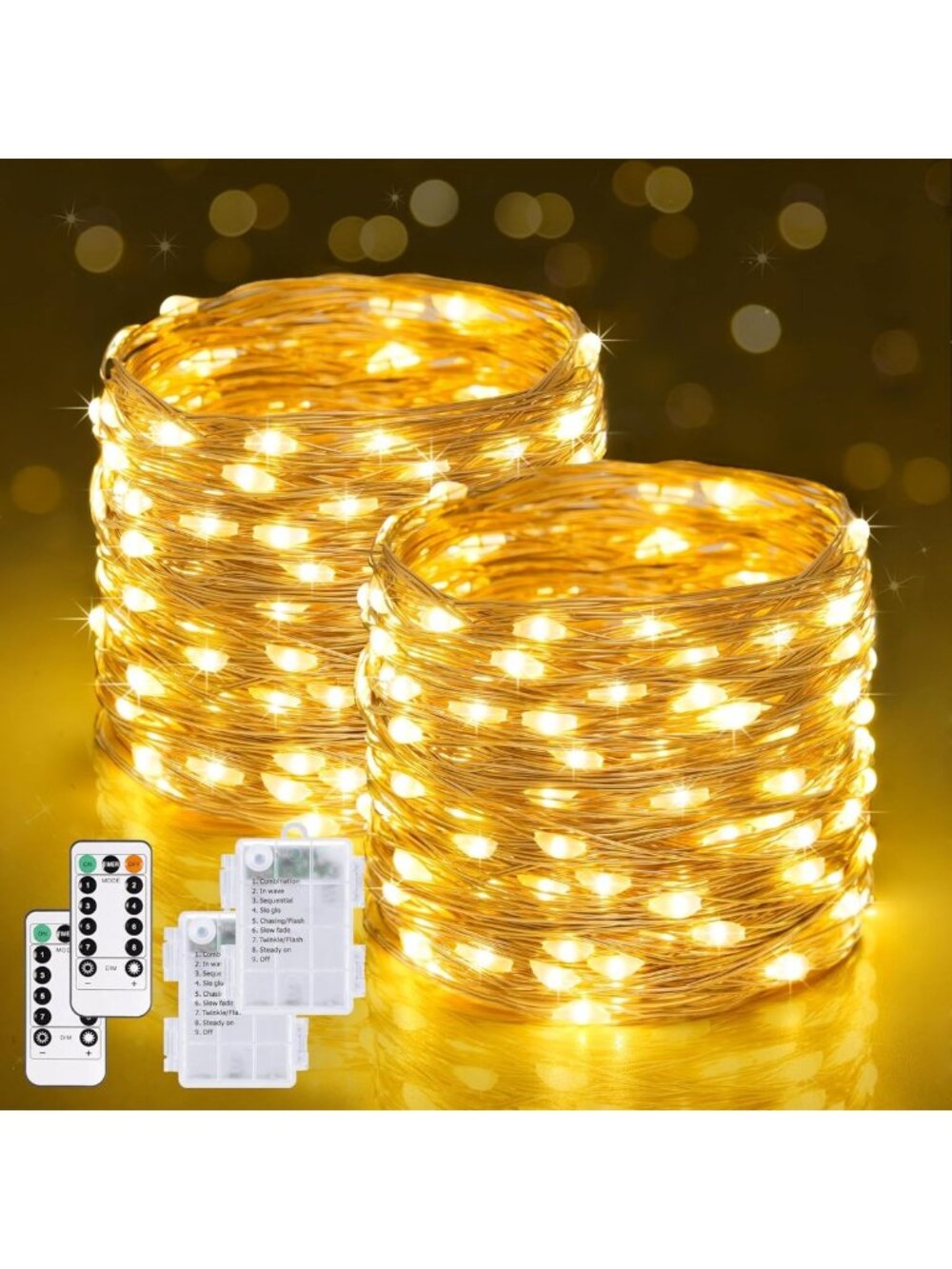 2 Pack Battery Operated Fairy Lights with Remote - 400 LED Twinkle String Lights